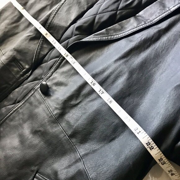 Liz Baker‎ Black Leather Wrap Jacket 3/4 Length Belted Coat Size Petite Large - Picture 9 of 11
